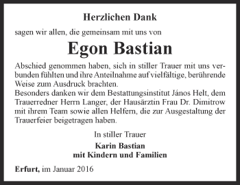 Traueranzeige von Egon Bastian von Thüringer Allgemeine, Thüringische Landeszeitung