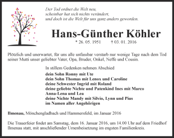 Traueranzeige von Hans-Günther Köhler von Thüringer Allgemeine