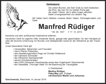 Traueranzeige von Manfred Rüdiger von Thüringer Allgemeine