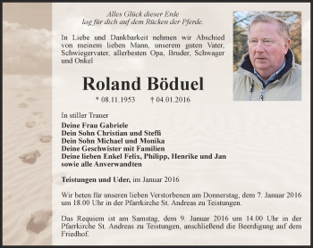 Traueranzeige von Roland Böduel von Thüringer Allgemeine