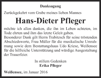 Traueranzeige von Hans-Dieter Pfleger von Thüringer Allgemeine