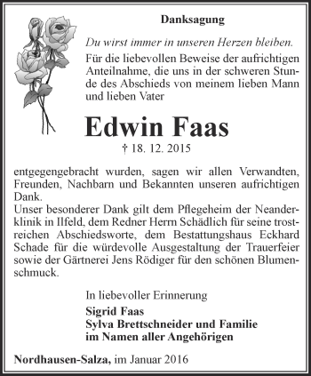 Traueranzeige von Edwin Faas von Thüringer Allgemeine