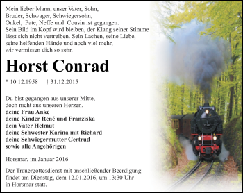 Traueranzeige von Horst Conrad von Thüringer Allgemeine, Thüringische Landeszeitung