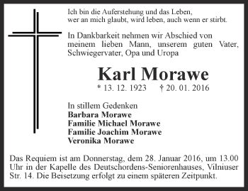 Traueranzeige von Karl Morawe von Thüringer Allgemeine, Thüringische Landeszeitung