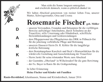 Traueranzeige von Rosemarie Fischer von Ostthüringer Zeitung