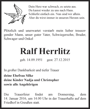 Traueranzeige von Ralf Herrlitz von Thüringer Allgemeine