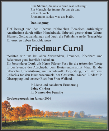 Traueranzeige von Friedmar Carol von Ostthüringer Zeitung