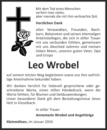 Traueranzeige von Leo Wrobel von Thüringer Allgemeine, Thüringische Landeszeitung