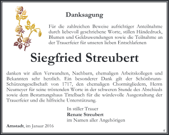 Traueranzeige von Siegfried Streuber von Thüringer Allgemeine