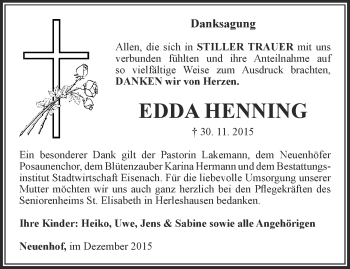 Traueranzeige von Edda Henning von Thüringer Allgemeine, Thüringische Landeszeitung