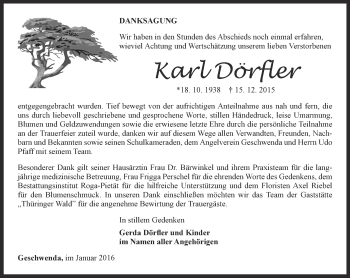 Traueranzeige von Karl Dörfler von Thüringer Allgemeine