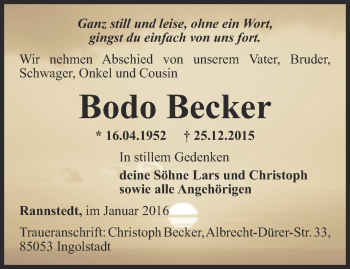 Traueranzeige von Bodo Becker von Thüringer Allgemeine, Thüringische Landeszeitung