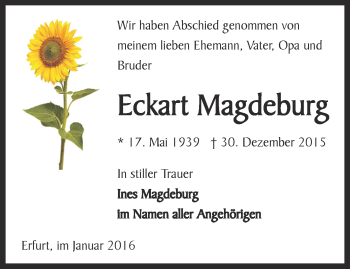 Traueranzeige von Eckart Magdeburg von Thüringer Allgemeine, Thüringische Landeszeitung