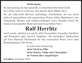 Traueranzeige von Ralf Herrlitz von Thüringer Allgemeine
