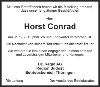 Traueranzeige von Horst Conrad von Thüringer Allgemeine, Thüringische Landeszeitung