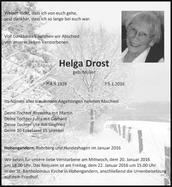 Traueranzeige von Helga Drost von Thüringer Allgemeine