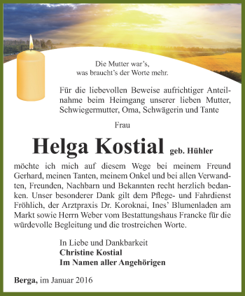 Traueranzeige von Helga Kostial