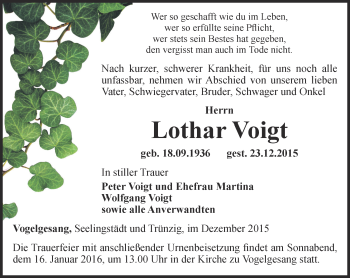 Traueranzeige von Lothar Voigt