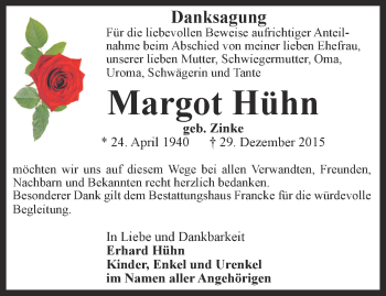 Traueranzeige von Margot Hühn