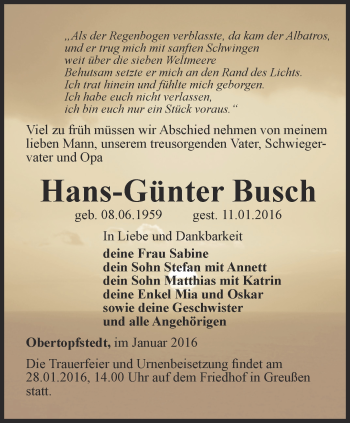 Traueranzeige von Hans-günter Busch von Thüringer Allgemeine