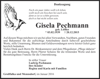 Traueranzeige von Gisela Pechmann