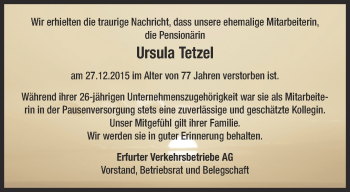 Traueranzeige von Ursula Tetzel