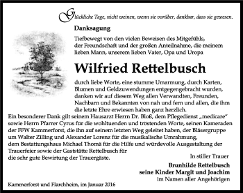 Traueranzeige von Wilfried Rettelbusch von Thüringer Allgemeine, Thüringische Landeszeitung