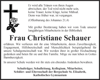 Traueranzeige von Christiane Schauer von Thüringer Allgemeine