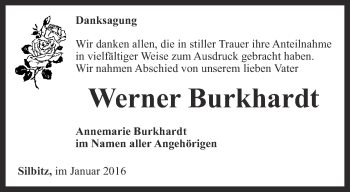 Traueranzeige von Werner Burkhardt von Ostthüringer Zeitung