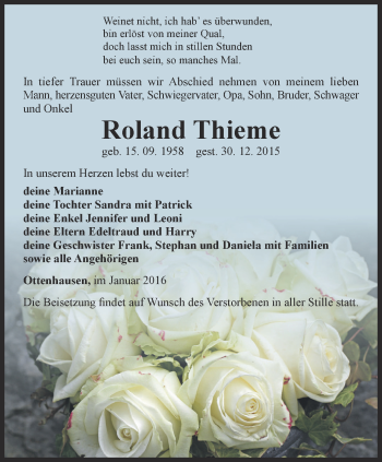 Traueranzeige von Roland Thieme von Thüringer Allgemeine