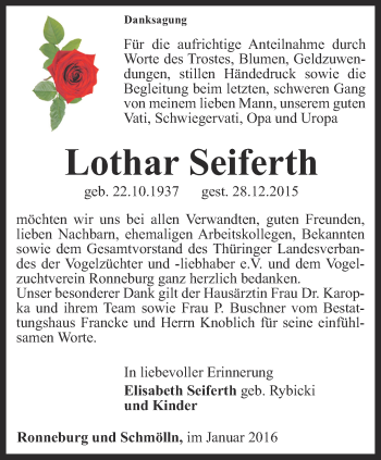 Traueranzeige von Lothar Seiferth