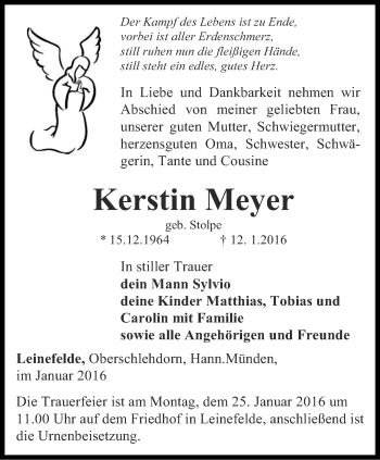 Traueranzeige von Kerstin Meyer von Thüringer Allgemeine