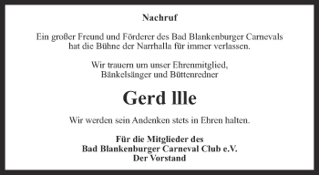 Traueranzeige von Gerd llle von Ostthüringer Zeitung