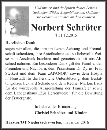 Traueranzeige von Norbert Schröter von Thüringer Allgemeine