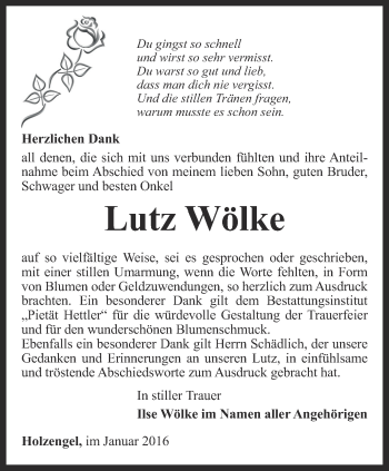 Traueranzeige von Lutz Wölke von Thüringer Allgemeine