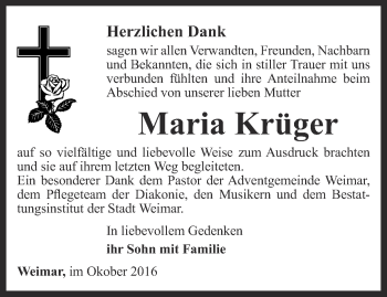 Traueranzeige von Maria Krüger von Thüringer Allgemeine, Thüringische Landeszeitung