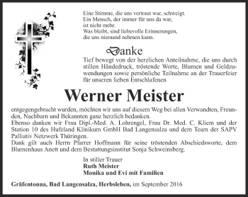 Traueranzeige von Werner Meister von Thüringer Allgemeine, Thüringische Landeszeitung