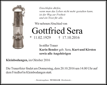 Traueranzeige von Gottfried Sera von Thüringer Allgemeine