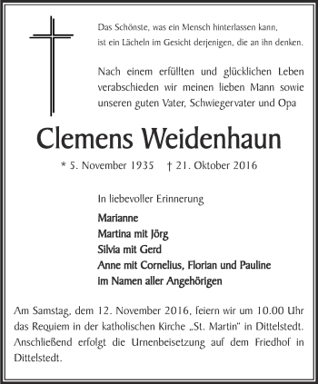 Traueranzeige von Clemens Weidenhaun von Thüringer Allgemeine, Thüringische Landeszeitung