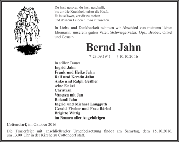 Traueranzeige von Bernd Jahn von Thüringer Allgemeine