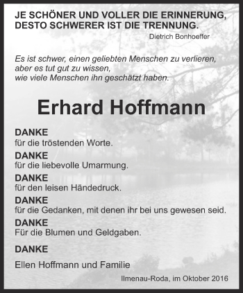 Traueranzeige von Erhard Hoffmann von Thüringer Allgemeine