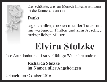 Traueranzeige von Elvira Stolzke von Thüringer Allgemeine, Thüringische Landeszeitung