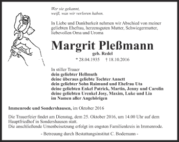 Traueranzeige von Margrit Pleßmann von Thüringer Allgemeine