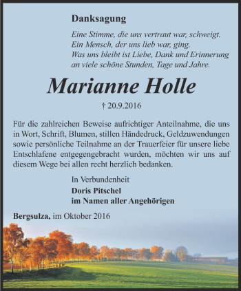 Traueranzeige von Marianne Holle von Thüringer Allgemeine, Thüringische Landeszeitung