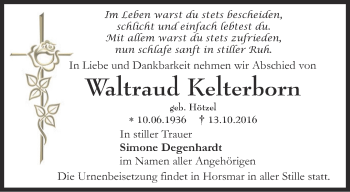 Traueranzeige von Waltraud Kelterborn von Thüringer Allgemeine, Thüringische Landeszeitung