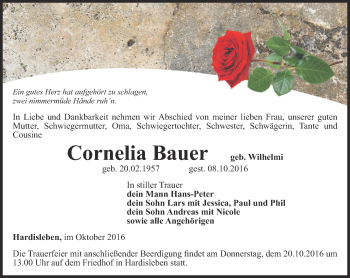 Traueranzeige von Cornelia Bauer von Thüringer Allgemeine