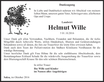 Traueranzeige von Helmut Wille von Thüringer Allgemeine