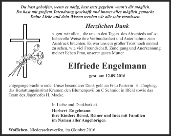 Traueranzeige von Elfriede Engelmann von Thüringer Allgemeine