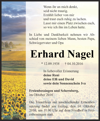 Traueranzeige von Erhard Nagel von Thüringer Allgemeine