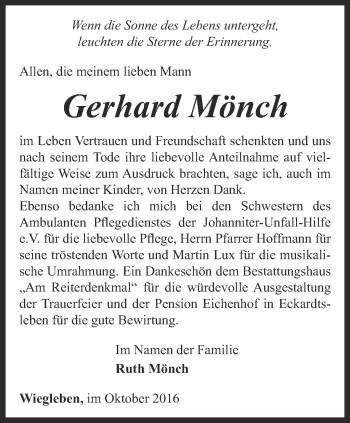 Traueranzeige von Gerhard Mönch von Thüringer Allgemeine, Thüringische Landeszeitung